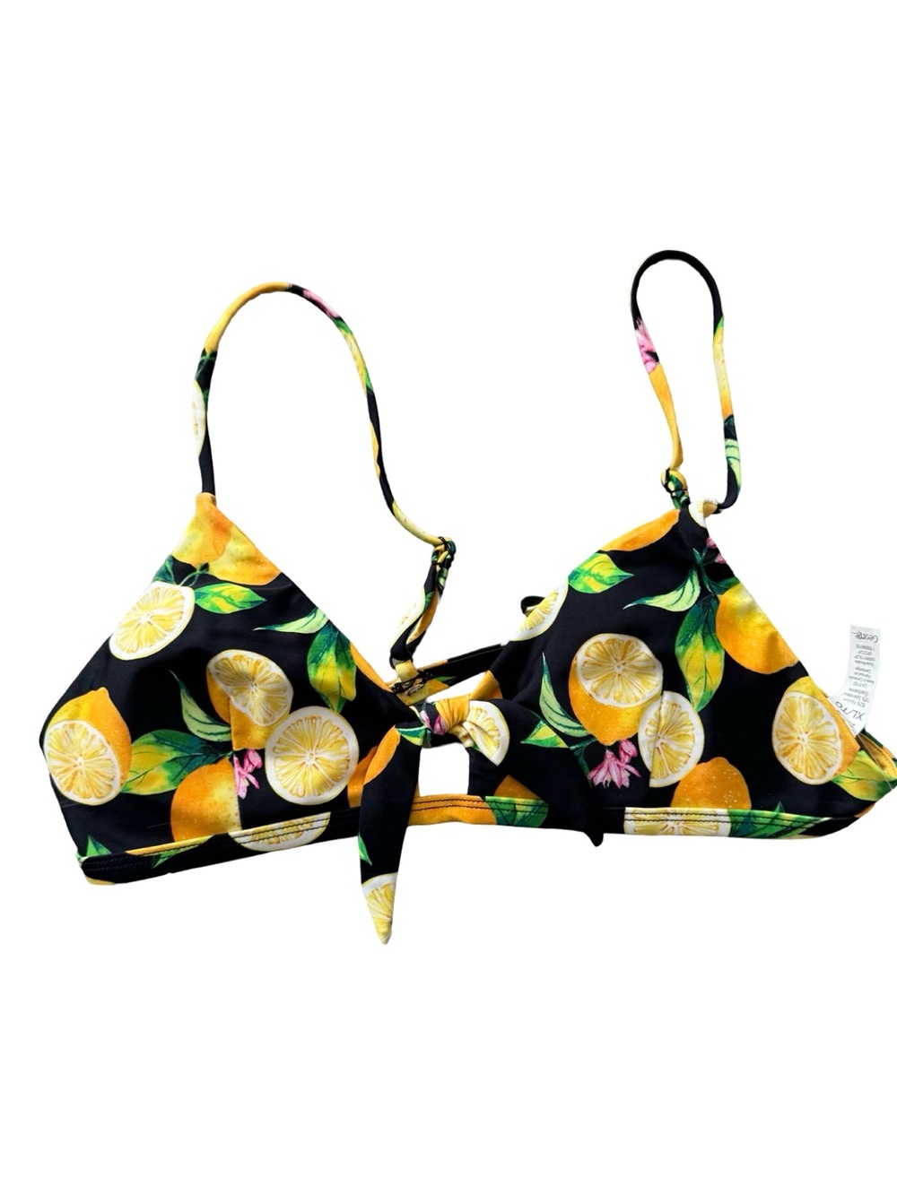George Bikini Top Lemon Print Black Triangle Tie Front Swimwear Junior Fit